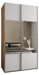 Armoire Lux 4 Imitation chêne - Argenté - Blanc - Largeur : 130 cm