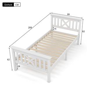 Holzbett Einzelbett SRSMBTC-B Weiß - Massivholz - 99 x 62 x 209 cm