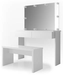 Coiffeuse Azur avec banc, miroir et LED Blanc - Bois manufacturé - 120 x 153 x 40 cm