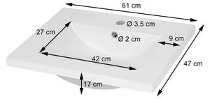 Waschbecken D16 61cm 30mm Kante Weiß - Keramik - 61 x 17 x 47 cm