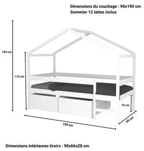 Hausbett MIKA mit Schubladen Weiß - Holz teilmassiv