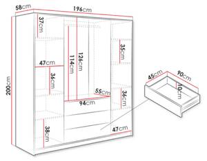 Kleiderschrank LIZANDRO Schwarz - Holzwerkstoff - 58 x 200 x 196 cm