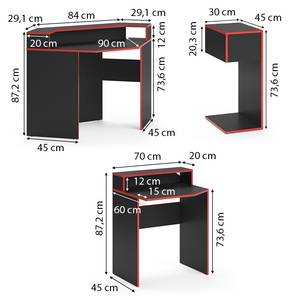 Computertisch Kron Schwarz/Rot Set 6 Rot - Holzwerkstoff - 60 x 87 x 90 cm