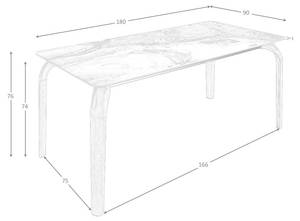 Esstisch 1142 Weiß - Porzellan - Stein - 180 x 76 x 90 cm