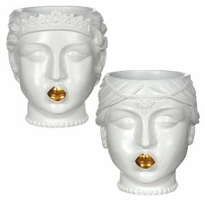 Topf Queen weiß mit  gold Lippen Weiß - Keramik - 17 x 19 x 17 cm