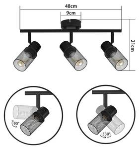 Deckenleuchte Käfig 3-flammig Schwarz - Metall - 16 x 21 x 48 cm