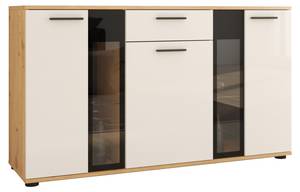 Sideboard Melides +LED Rehbraun - Plankeneiche Dekor - Weiß