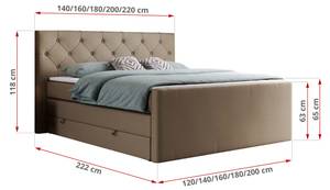 Boxspringbett KING VELEN Braun - Breite: 200 cm - H3 - Kunstleder