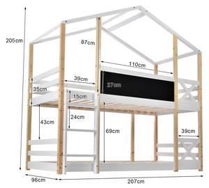 Kinder Etagenbett Hausbetten HBLT30 Weiß - Massivholz - 96 x 205 x 207 cm