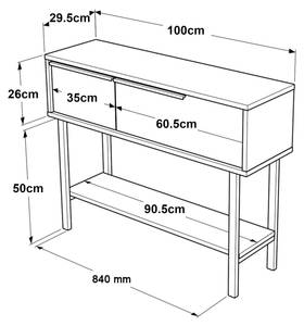 Table console Vesanto Noir - Blanc - Bois manufacturé - Métal - 30 x 76 x 100 cm