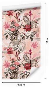 Papier Peint FLEURS Plantes Tropicales Noir - Gris - Vert - Blanc - Papier - Textile - 53 x 1000 x 1000 cm