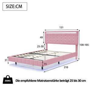 Polsterbett mit LED Nesoi Ⅳ Pink - Breite: 151 cm