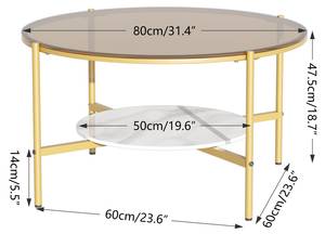 rund Couchtisch Glas Sofatisch Gold Braun - Marmor Weiß Dekor