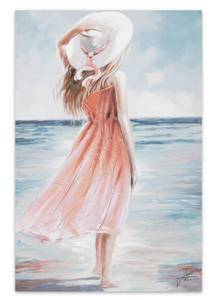 Acrylbild handgemalt Strandschönheit Blau - Pink - Massivholz - Textil - 60 x 90 x 4 cm