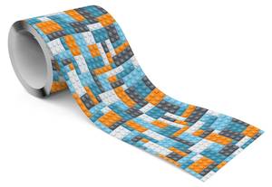 Tapetenbordüre für Kinder BLÖCKE 3D Blau - Grau - Orange - Weiß - Papier - Textil - 10 x 300 x 300 cm