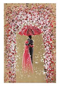 Tableau peint Blossoming of the Senses Doré - Rouge - Bois massif - Textile - 60 x 90 x 4 cm