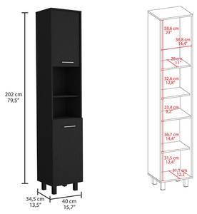 Garde-manger de cuisine Hobart Noir - Bois manufacturé - Matière plastique - 40 x 202 x 35 cm