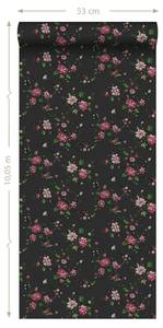 Tapete Blumen 6963 Schwarz - Naturfaser - Textil - 53 x 1005 x 1005 cm