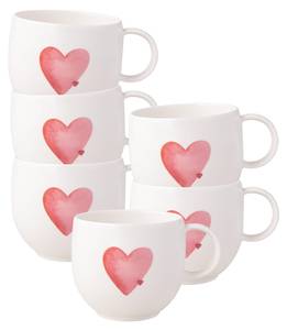 Henkelbecher Love With Love 6er Set Rot - Weiß - Porzellan - 10 x 9 x 13 cm