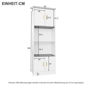 Standvitrine DianaZoom Ⅴ Weiß - Holzwerkstoff - Metall - 60 x 180 x 40 cm