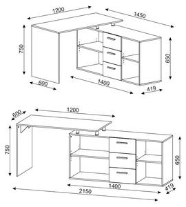 Bureau dangle Dante 34607 Blanc - Bois manufacturé - 120 x 75 x 60 cm