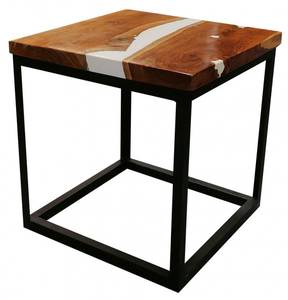 Table appoint teck piètement métal Marron - En partie en bois massif - 41 x 43 x 41 cm