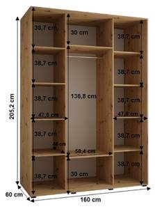 Armoire à portes coulissantes sapporo 1 Noir - Blanc - 160 x 60 cm - 3 portes