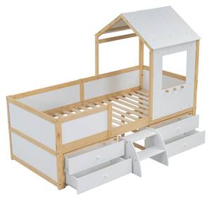 Hausbett WoodyZoom Ⅰ Beige - Weiß - Holzwerkstoff - Massivholz - Holzart/Dekor - 97 x 159 x 204 cm