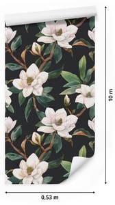 Papier Peint FLEURS Magnolia Nature Beige - Marron - Vert - Blanc - Papier - Textile - 53 x 1000 x 1000 cm