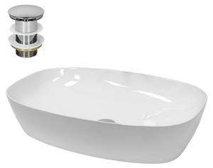 Vasque forme ovale 605x380x140 mm blanc Blanc - Céramique - Métal - 38 x 14 x 61 cm