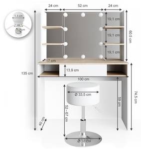 Schminktisch Daenerys Hocker LED 39 x 40 cm