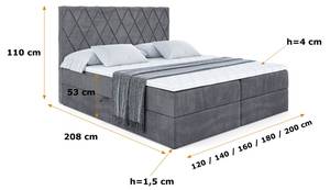 Boxspringbett LEPARO Steingrau - Breite: 140 cm - H3