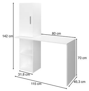 Schreibtisch „Aulus“ Weiß Weiß - Holz teilmassiv - 115 x 142 x 45 cm