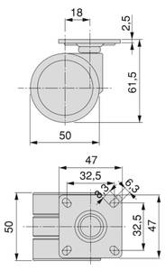 Rollen mit Montageplatte Bowl2 4er-set Metall - 12 x 12 x 18 cm