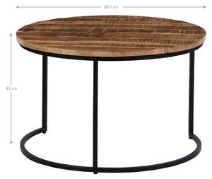 Set de 3 tables d'appoint Ø 67/50/35cm Noir - Marron - Métal - Bois massif - 67 x 42 x 67 cm