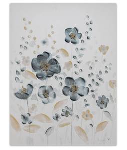 Acrylbild handgemalt Blüten der Nacht Beige - Blau - Massivholz - Textil - 75 x 100 x 4 cm