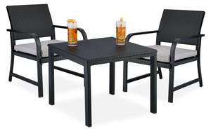 Balkonmöbel Set 3-teilig in Rattan-Optik Schwarz - Grau - Metall - Kunststoff - Textil - 58 x 80 x 70 cm