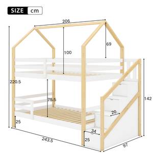 Hausbett Terra Ⅰ Weiß - Holzwerkstoff - Metall - Massivholz - Holzart/Dekor - 97 x 220 x 243 cm