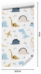 Tapete Pastell DINOSAURIER Tiere Beige - Schwarz - Blau - Weiß - Papier - Textil - 53 x 1000 x 1000 cm