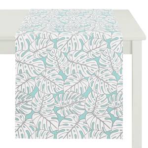 Chemin de table Outdoor Leaf Tissu - Blanc / Turquoise