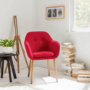 Chaise à accoudoirs Bolands Tissu / Chêne massif - Rouge / Chêne