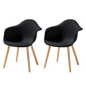 Chaises à accoudoirs Cevo (lot de 2) Matériau synthétique / Hêtre massif - Noir