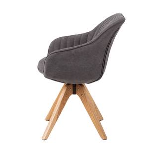 Chaise à accoudoirs Ermelo Tissu / Chêne massif - Gris foncé / Chêne