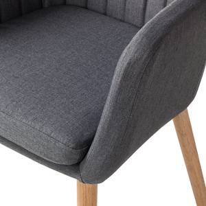 Chaise à accoudoirs Leedy I Tissu / Chêne massif - Tissu Zea: Gris foncé - 1 chaise