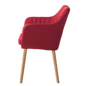 Chaise à accoudoirs Leedy I Tissu / Chêne massif - Tissu Zea: Rouge cerise - 1 chaise