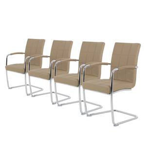 Chaise à accoudoirs Lioni (4 éléments) Imitation cuir / Acier - Beige