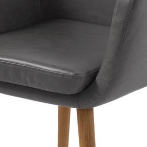 Chaise à accoudoirs NICHOLAS Imitation cuir / Chêne massif - Cuir synthétique Aken: Gris clair vintage - 1 chaise