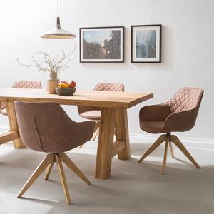 Chaise à accoudoirs Pori II Imitation cuir / Chêne massif - Brun - 1 chaise