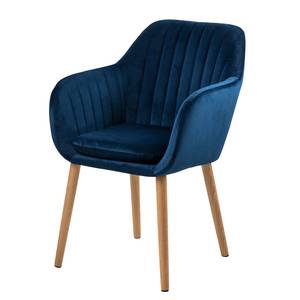 Chaises à accoudoirs TILANDA Tissu / Chêne massif - Velours Vilda: Bleu foncé - 1 chaise