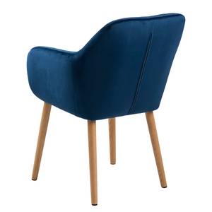 Chaises à accoudoirs TILANDA Tissu / Chêne massif - Velours Vilda: Bleu foncé - 1 chaise